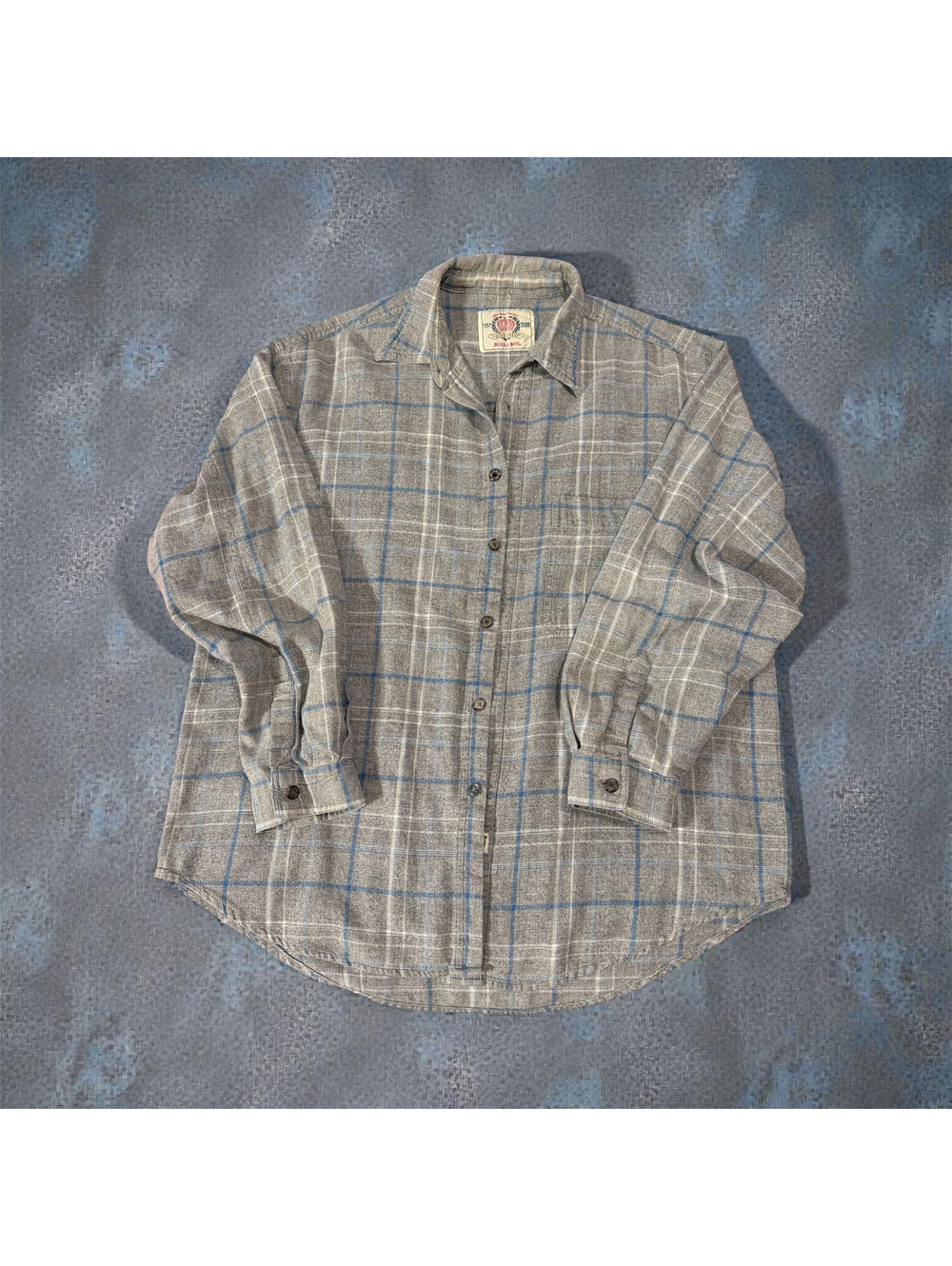 Bugle Boy Gold Crest Gray Plaid Button-Up Shirt Measurements in pics